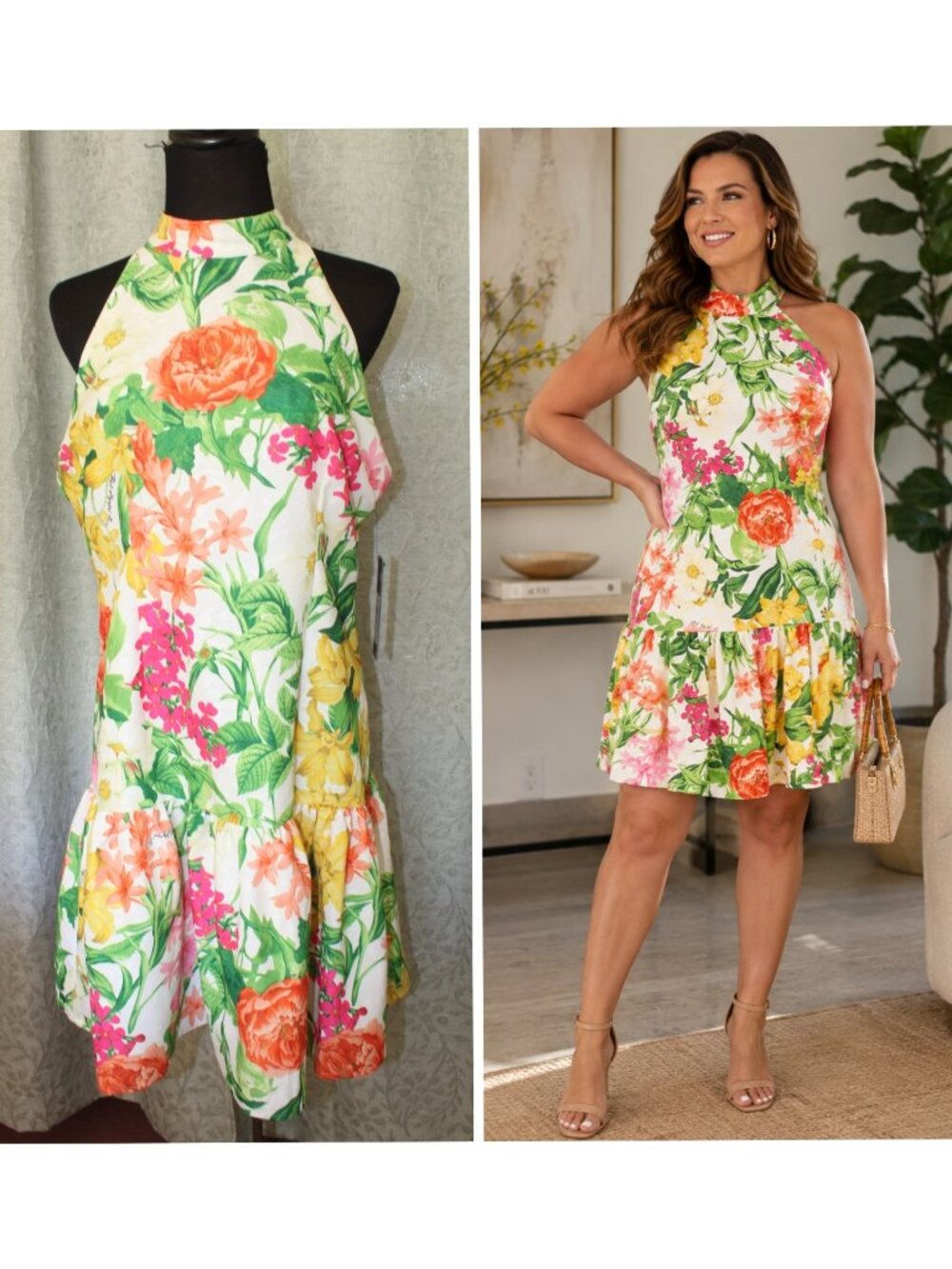 NWT Karl Lagerfeld Floral Print Mini Dress size 10 Halter Flounce MSRP $159.00